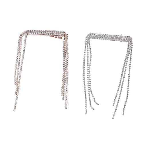 WOFASHPURET 2stücke Haarkette Mit Haarspange Für Frauen Strass Haar Clips Haar Zubehör Hochzeits Haarschmuck Quasten-haarspange Braut-haarschmuck von WOFASHPURET