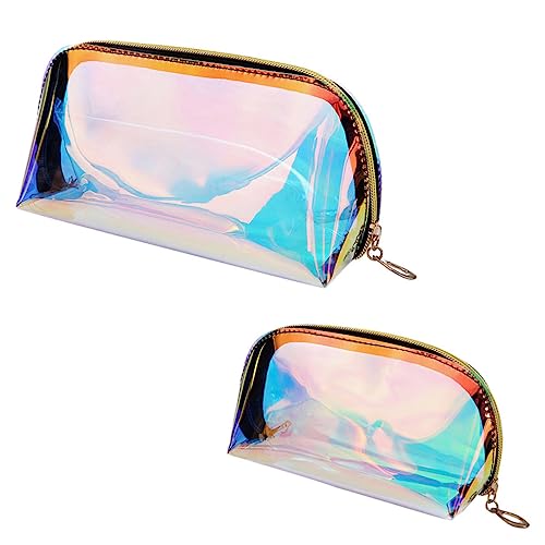 WOFASHPURET 2stücke Holografische Schminktasche Aus TPU-Material Irisierender Kosmetik Organizer Für Reisen Aufbewahrungstasche Mit Halbtransparentem Design Für Make-up Lotionen Und Kleine von WOFASHPURET