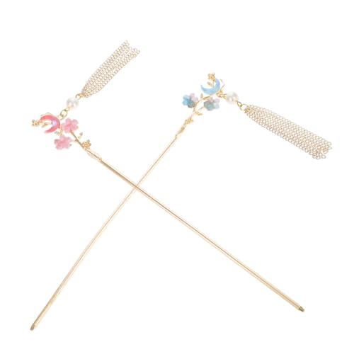 WOFASHPURET 2stücke Retro Mond Und Stern Haar Stick Mit Quaste Zarte Chinesische Haarnadel Für Frauen Blumenquaste Haarclips Hanfu Haarpin Stabile Befestigung Leichter Metallkomfort von WOFASHPURET