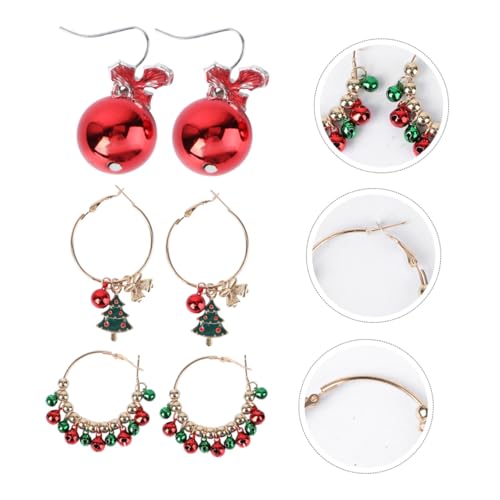 WOFASHPURET 3 Paare Damen Ohrhänger Weihnachtsbaum Glocken Design Stilvolle Weihnachtsohrringe mit Anhänger Langlebig Farbecht Modisches Xmas Schmuckaccessoire für Alltag und Festtage von WOFASHPURET