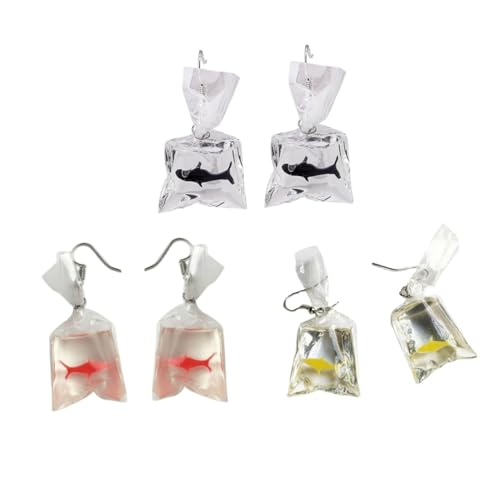 WOFASHPURET 3 Paare Damen Ohrringe Wasserbeutel Design Lustige Fisch Ohrhänger Transparente Anhänger Farben Zufällig Party Schmuck Zufällige Farbe Zufällige Farbe von WOFASHPURET