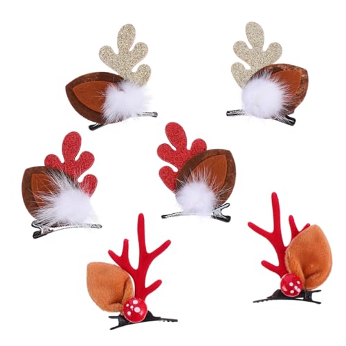 WOFASHPURET 3 Paare Weihnachts Haarspangen mit Rentiergeweih aus Umweltfreundlichem Material Handgefertigt Festlicher Haarschmuck für Mädchen für Weihnachtsfeiern und Festliche Anlässe von WOFASHPURET