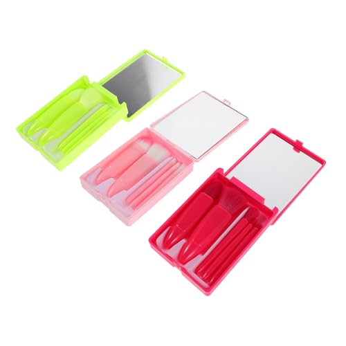 WOFASHPURET 3 Sätze Multifunktionale Reise Make Up Pinsel mit Spiegel Weiche Borsten Mini Kosmetikpinsel für Foundation Lidschatten und Puder in Magenta und Neon Grün von WOFASHPURET