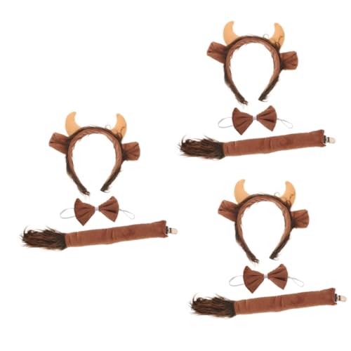 WOFASHPURET Kuh Ohren Haarreif 3 Sätze Ochsentier-kopfschmuck Kleidung Tierkostüm Kuhkostüm Tierschwanz Cosplay Stoff Stirnband Kind von WOFASHPURET