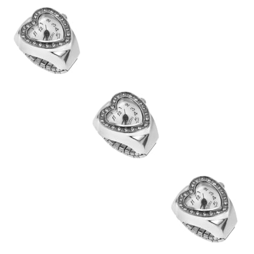 WOFASHPURET 3stücke Elastische -Uhr Herzform Quarz Retro Uhr Für Und Frauen Stilvolle Fingeruhr Mit Präziser Zeitmessung Für Und Besondere Anlässe von WOFASHPURET