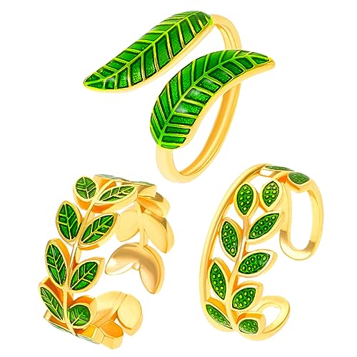WOFASHPURET 3 Stück Blätter Öffnen Ring Modeschmuck Blattringe Blattschmuck Für Frauen Ringschmuck Ringe Für Jugendliche Mädchen Geburtstagsgeschenk Für Sie Offener Ring Blattring Gold Kupfer von WOFASHPURET