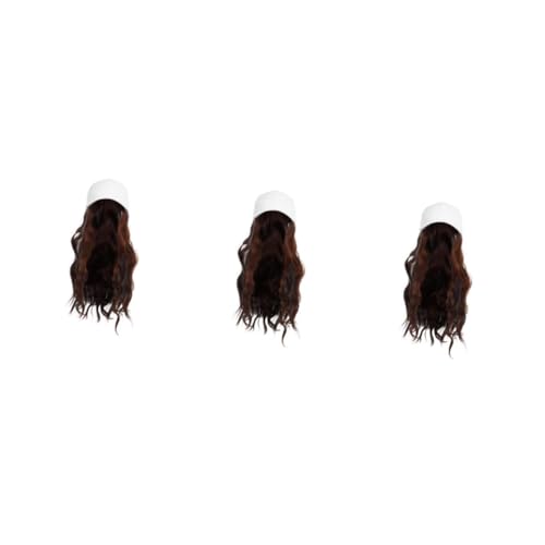 WOFASHPURET 3 Stück Damen Baseball Cap mit Natürlicher Perücke Braune Wellige Lange Locken Atmungsaktive Mütze mit Realistischem Haaransatz Langlebiges Design für Outdoor-events und von WOFASHPURET