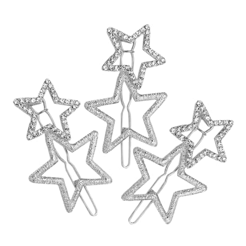 WOFASHPURET 3 Stück Haarnadel Haarspangen für Damen Haarschmuck aus Strass Süße Haarspangen Sternhaarspangen Bling Haarspangen Haarklammern süße Haarstifte Sternhaarclip Zinklegierung Silber von WOFASHPURET