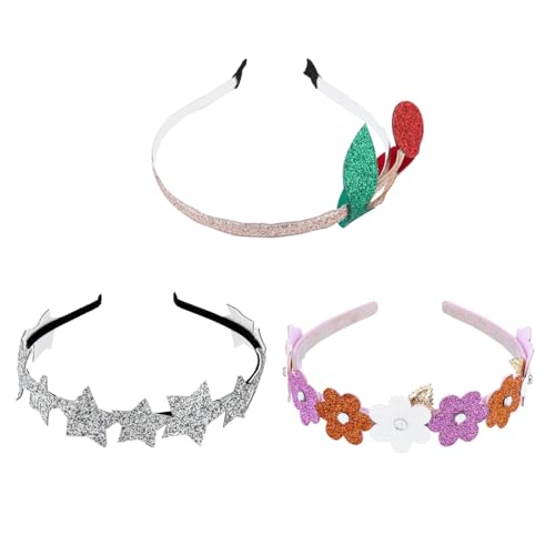 WOFASHPURET 3 Stück Haarreifen mit Glitzer Kirsch Blumen und Stern Motiven Süßer Haarschmuck für Mädchen Fest Sitzend und Farbenfroh Geeignet für Festtage Hochzeit und Alltag von WOFASHPURET
