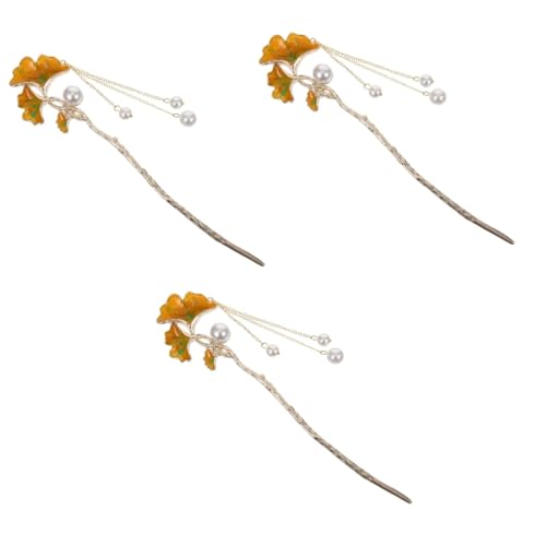 WOFASHPURET 3 Stück Haarstock Haarnadel Form Für Hochzeit Mädchen Seide China Quaste Haarstab Haarschmuck Chinesische Haarzubehör Haarstäbchen Aus Ginkgoblättern Legierung von WOFASHPURET