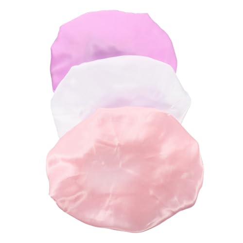WOFASHPURET 3 Stück Satin Elastisch Weiche Badekappen mit Schleifen Atmungsaktiv Dehnbar für Junge Mädchen und Kleinkinder Modisch und Komfortabel von WOFASHPURET