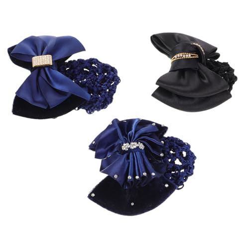 WOFASHPURET 3 Stück Teiliges Damen Haarnetz mit Schleifen Clip Elastisches Snood Haaraccessoire Frisur für Pflege und Hotelpersonal Strassverzierungen von WOFASHPURET
