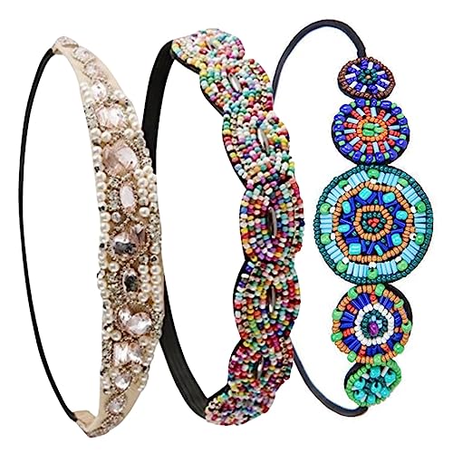 WOFASHPURET 3 Stück Teiliges Elastisches Haarschmuck Set mit Kristallen Beaded Haarband für und Mädchen Stirnband für Besonderen Bequem und Langlebig von WOFASHPURET
