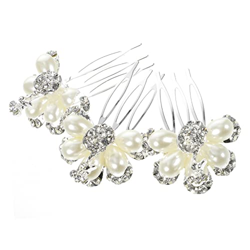 WOFASHPURET 3 Stück Teiliges Haarkamm mit Strass und Perlen Eleganter Brautschmuck für Hochzeiten Festliche Haarschmuck Accessoires für Braut und Mädchen Dekorative Haarkämme für Dutt und von WOFASHPURET