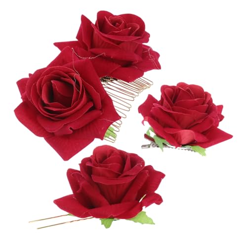 WOFASHPURET 3 Stück Teiliges Haarschmuck mit Rosenblüten U Förmiger Haarkamm Haarnadel und Haarstab Langlebig Modisch Geeignet für Hochzeit Party Alltagsgebrauch Damen und Mädchen von WOFASHPURET