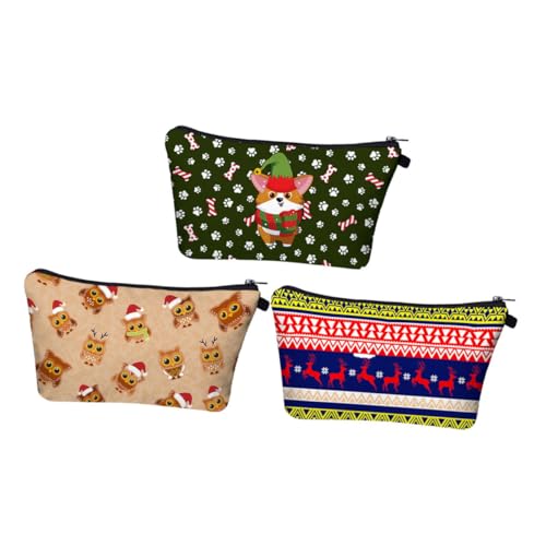 WOFASHPURET 3 Stück Teiliges Kosmetiktaschen mit Weihnachts Eulendesign Tragbare Make Up Taschen für Damen Praktische Kulturtaschen mit Reißverschluss für Reise und Alltag von WOFASHPURET