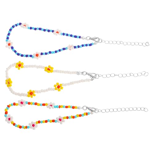 WOFASHPURET 3 Stück Urlaub Reisperlen Fußkette Gänseblümchen Stapelbares Armband Strand Fußkettchen Fußkettchen Strand Fußschmuck Reisperlen Blumen Fußkettchen Niedliche Perlenarmbänder von WOFASHPURET