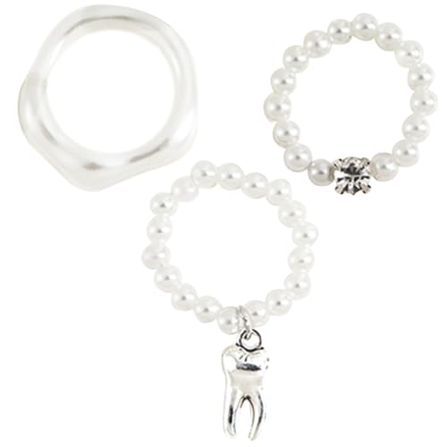 WOFASHPURET 3 Teiliger Ring Mit Kunstperlen Damenringe Kostümringe Für Damen Perlen Dehnringe Perlenringe Für Damen Perlenringe Damenschmuck Damenringe Weiße Kunstperlen von WOFASHPURET