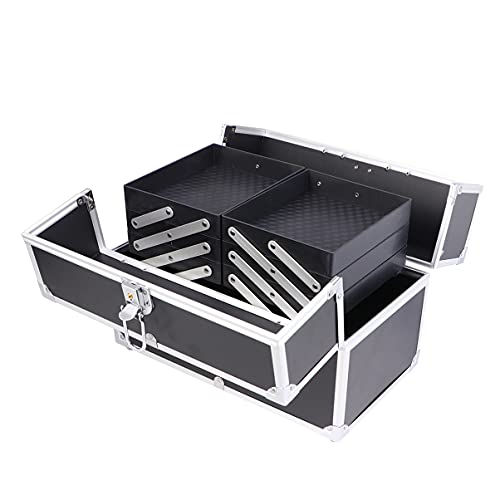 WOFASHPURET 3stufen Schminkkoffer Schwarz Mit Griff Kosmetikbox Organizer Für Make-up Reisen Tragbar Robustes Material Viele Fächer Für Kosmetika von WOFASHPURET