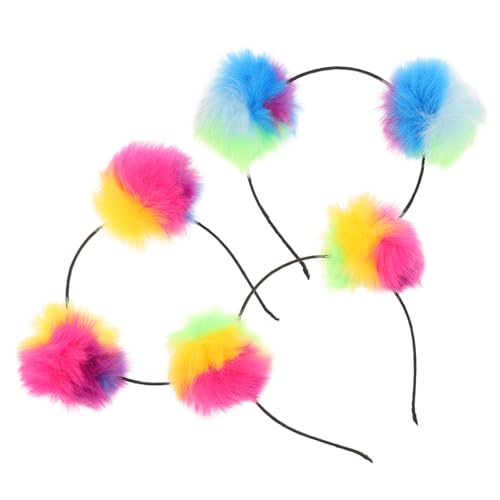 WOFASHPURET 3stücke Teiliges Farbenfrohes Pompon Haarreif Für Mädchen Flauschiger Kopfschmuck Für Geburtstagsfeiern Festivals Und Kostümparty von WOFASHPURET
