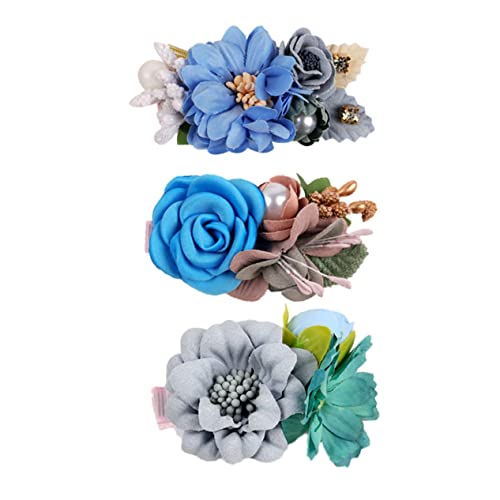 WOFASHPURET 3stücke Teiliges Junge Mädchen Haarspangen Mit Blauen Blumen Haarschmuck Für Mädchen Für Partys Und Anlässe Leicht Und Bequem Zu Tragen von WOFASHPURET