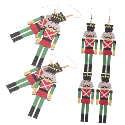 WOFASHPURET 4 Paare Weihnachts Ohrringe Holz Holzkunst Anhänger Leicht Bunte Farben Festliche Ohrhaken Damen Mädchen Geschenkset für Feiertage von WOFASHPURET