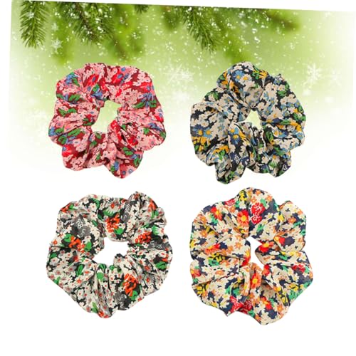 WOFASHPURET 4 STÜCKE Teiliges Vintage Haarseil aus Langlebigem Material Farbenfrohe Blumenmuster Haargummis für Damen Modische Pferdeschwanzhalter Einfach zu Kombinieren Geeignet für Alltag von WOFASHPURET
