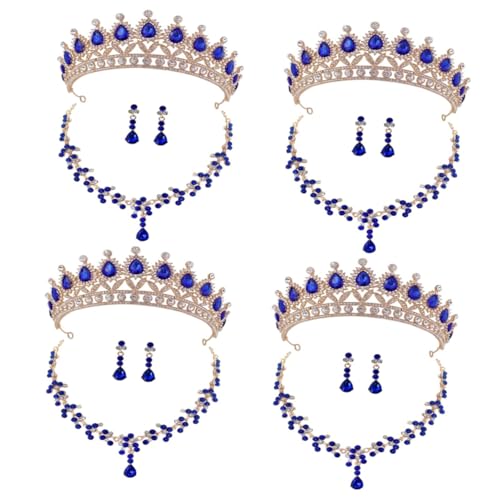 WOFASHPURET 4 Sätze Krone Halskette Ohrringe Kopfschmuck für die Braut Ohrringe zur Hochzeit hochzeitsschleier bridal veil Halsketten eine Halskette Braut-Tiara Hochzeits-Tiara Koreanisch von WOFASHPURET