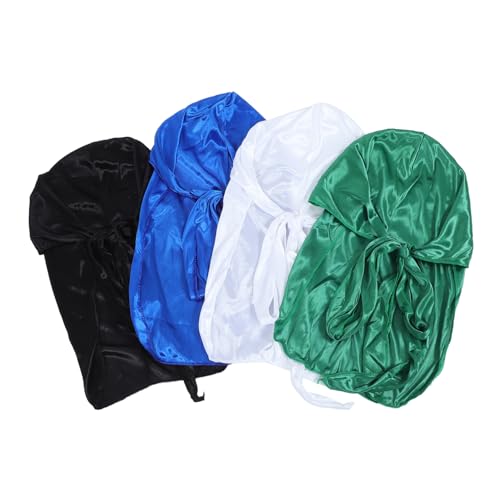 WOFASHPURET 4 Stück Baotou Piratenhut Lang Seidig Für Herren Damen Bonnets Seidenhaube Seidenschlafhaube Schlafwickel Seidenhaarturban Haarhaube Elastisch Schlafduschhut Haarpflegehaube von WOFASHPURET