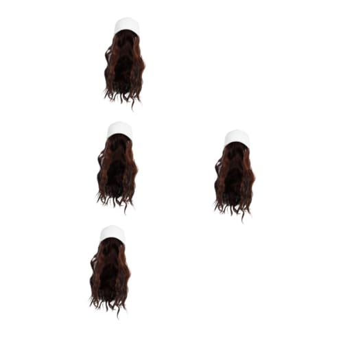 WOFASHPURET 4 Stück Baseballcap mit Langem Welligem Haar Atmungsaktive Natürliche Perücke für Damen Weiße Sportmütze mit Realistischem Haaransatz Leichte Vielseitige Kopfbedeckung für Alltag von WOFASHPURET