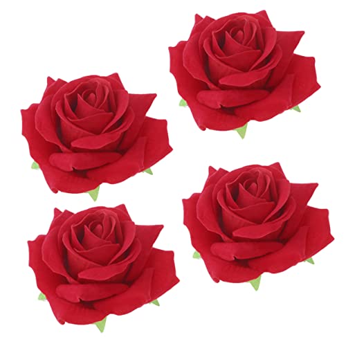 WOFASHPURET 4 Stück Simulierte Rosenhaarnadel Haarzubehör Für Frauen Fälschung Mädchen Tropisch Rosenhaarclip Gefälscht Blume Material Mit Zierlich Erwachsene Tuch Stoff Rot von WOFASHPURET