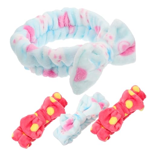 WOFASHPURET 4 Stück Teiliges Flauschiges Makeup Stirnband mit Weichem Fleece Süßes Haarband für Mädchen Elastisch und Rutschfest zum Waschen Gesichts Make Up und Hautpflege von WOFASHPURET