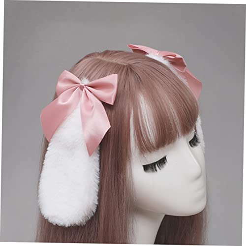 WOFASHPURET 4 Stück Teiliges Hasenohren Haarclips mit Schleife Niedliche Lolita Haarschmuck Kuschelige Dekorative Haarspangen für Halloween Kostüm Cosplay Party Alltag von WOFASHPURET