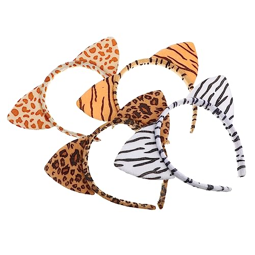WOFASHPURET 4 Stück Teiliges Plüsch Tierohren Haarreif Weiche Cosplay Kopfbedeckung mit Leoparden Tiger Zebra und Giraffenmuster Bequemes Haarschmuck für Damen und Mädchen Geeignet für von WOFASHPURET