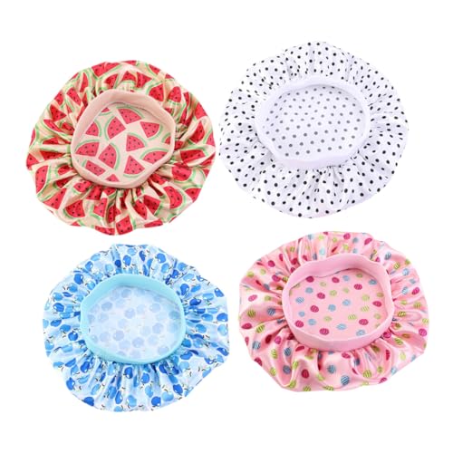 WOFASHPURET 4 Stück Teiliges Satin Schlafmütze für Mädchen Elastische Atmungsaktive Haarkappe mit Breitem Rand Weiche Haarschutzhaube für Zuhause Schlaf und Reisen in Weiß Beige Blau von WOFASHPURET