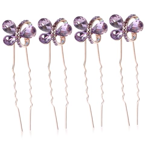 WOFASHPURET 4 Stück Teiliges Vintage Haarstäbe mit Strassbesatz U Förmige Haarnadeln für Damen Eleganter Brautschmuck und Hochzeits Haarschmuck Vielseitig Einsetzbar für Dutt und Halbe von WOFASHPURET