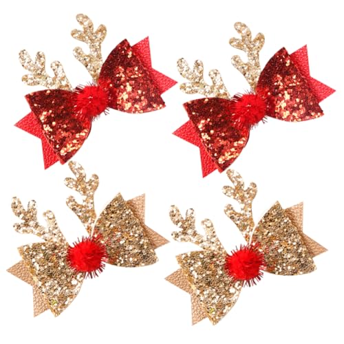 WOFASHPURET 4 Stück Teiliges Weihnachts Haarspangen mit Glitzernden Rentiergeweih Bögen Festlicher Haarschmuck für Mädchen Komfortabel Stabil für Weihnachtsfeiern und Partys von WOFASHPURET