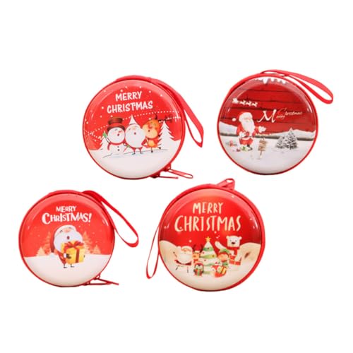 WOFASHPURET 4 Stück Teiliges Weihnachts Münzgeldbörse Cartoon Design Kleine Münztasche mit Reißverschluss Sicherer Verschluss Festliche Rote Geschenkidee für Mädchen Jungen von WOFASHPURET