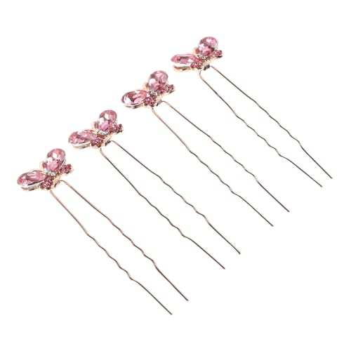 WOFASHPURET 4 Stück U-förmige Haarclip Haarnadel in U-Form U-förmiger Haarstab Haargabeln für Mädchen Brautjungfernhaarclips Haarbrötchenzubehör Schmetterlings-Haarstab Legierung Rosa von WOFASHPURET