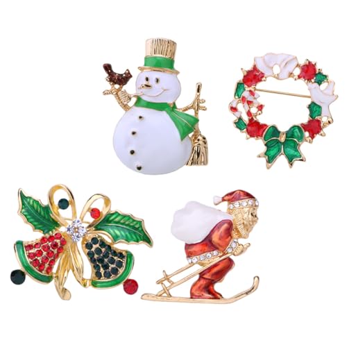 WOFASHPURET 4 Stück Weihnachtliche Teilig Legierung Broschen mit Schneemann Weihnachtsmann Glocken Taubenkranz Anstecknadeln für Damen Festliche Kleidung Dekoration von WOFASHPURET