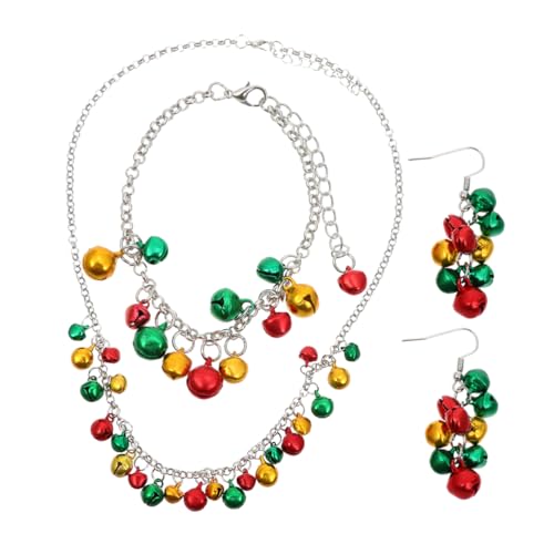 WOFASHPURET 4 Stück Weihnachtsschmuck Set Teilig mit Farbigen Glöckchen Halskette Armband und Ohrringen Festliches Design für Weihnachten Parties Familienfeiern Modischer Bunter Schmuck von WOFASHPURET