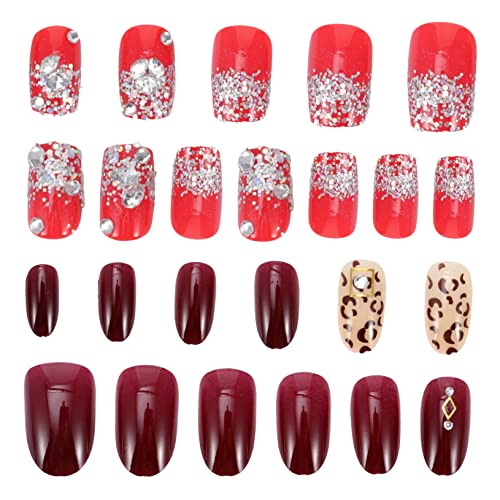 WOFASHPURET 48stücke Weihnachtskunstnägel Mit Strass Selbstklebend Festliche Nageldekoration Für Frauen Full-cover-design Für Weihnachtsfeiern Und -nailart von WOFASHPURET