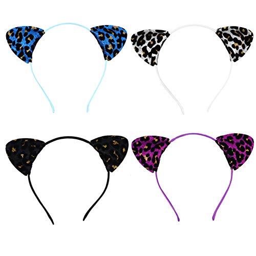 WOFASHPURET 4Stücke Katzenohren Haarschmuck Glitzer Haarreifen für Damen Leopard Design Party Cosplay Bequem und Langlebig Glänzend und Auffällig Einfach von WOFASHPURET
