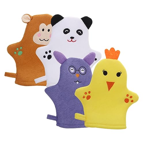 WOFASHPURET 4stücke Kinder Badehandschuhe Cartoon Tiere Peelinghandschuhe Aus Baumwolle Mit Massagefunktion Für Sanfte Körperreinigung von WOFASHPURET