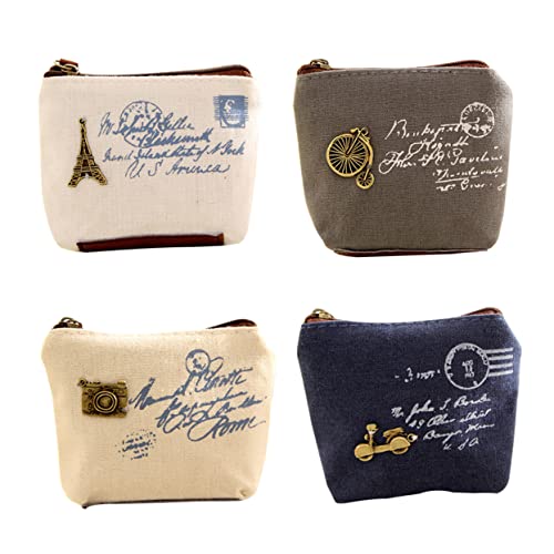 WOFASHPURET 4er Set Retro Canvas Geldbörse Mini Portemonnaie Für Damen Zufällige Designs Kompakte Geldbeutel Für ünzen Und Kleinigkeiten Stilvolles Für ädchen von WOFASHPURET
