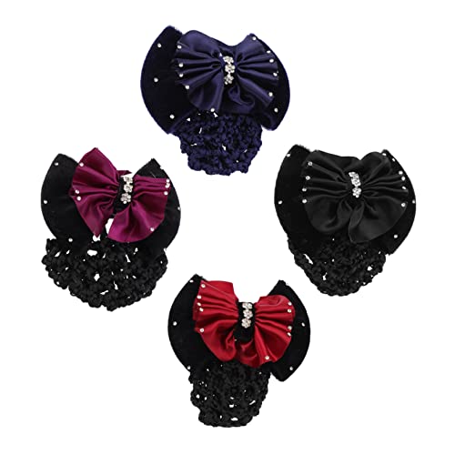 WOFASHPURET 4stücke Haarnetze Mit Schleifen Für Damen Praktische Haarbunde Weinrot Für Arbeit Und Freizeit Leichte Und Haltbare Haarschmuck-accessoires von WOFASHPURET