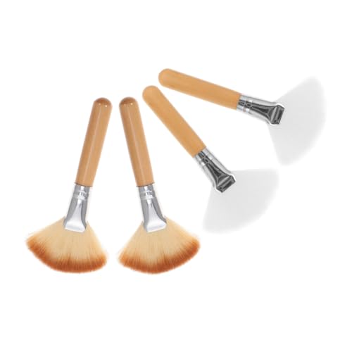 WOFASHPURET 4stücke Make-up Pinsel Mit Fächerförmigem Design Für Puder Make-up Ergonomisches Griffdesign Aus Naturholz Weiche Borsten Geeignet Für Damen-make-up von WOFASHPURET