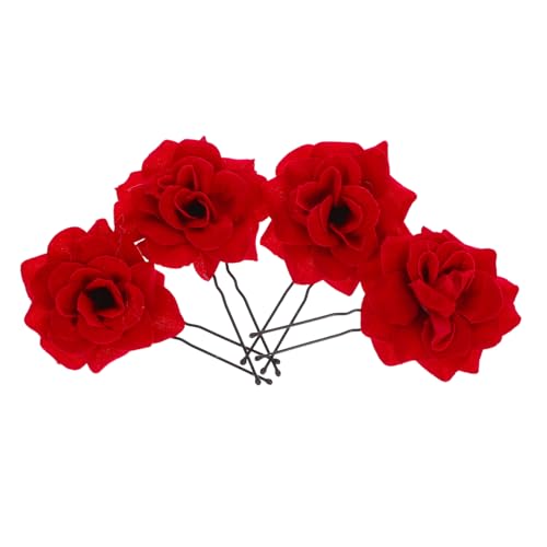 WOFASHPURET 4stücke Künstliche Rot Haarnadel Dekorative Haarnadeln Für Damen Als Haarschmuck Schicke Rosen Haarnadeln Für Hochzeiten Und Partys Rosen Als Kopfschmuck Für Besondere Anlässe von WOFASHPURET