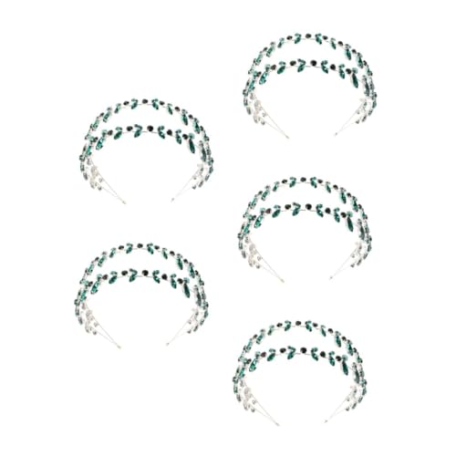 WOFASHPURET 5 Stück Doppellagiger Grüner Kristall Haarreif mit Blattdesign Bequemer Brautschmuck Handgefertigtes Haarschmuck-accessoire für Frauen Druckfreies Stirnband für Hochzeit und Fest von WOFASHPURET