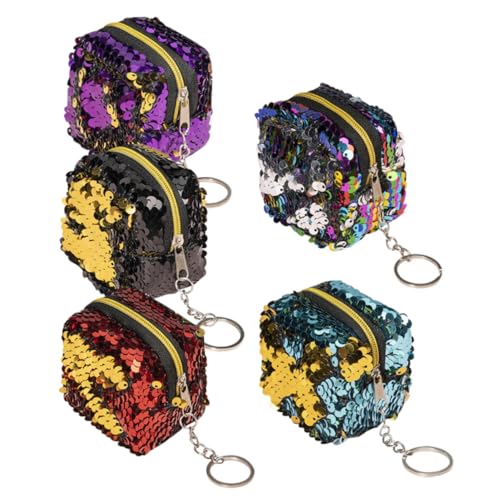WOFASHPURET Kleiner Geldbörse für Damen 5 Stück Tragbare Kosmetiktasche Reißverschluss Münztasche Glänzende Schmuckaufbewahrung Praktische Kleiner Münztasche für Reisen und Alltag von WOFASHPURET